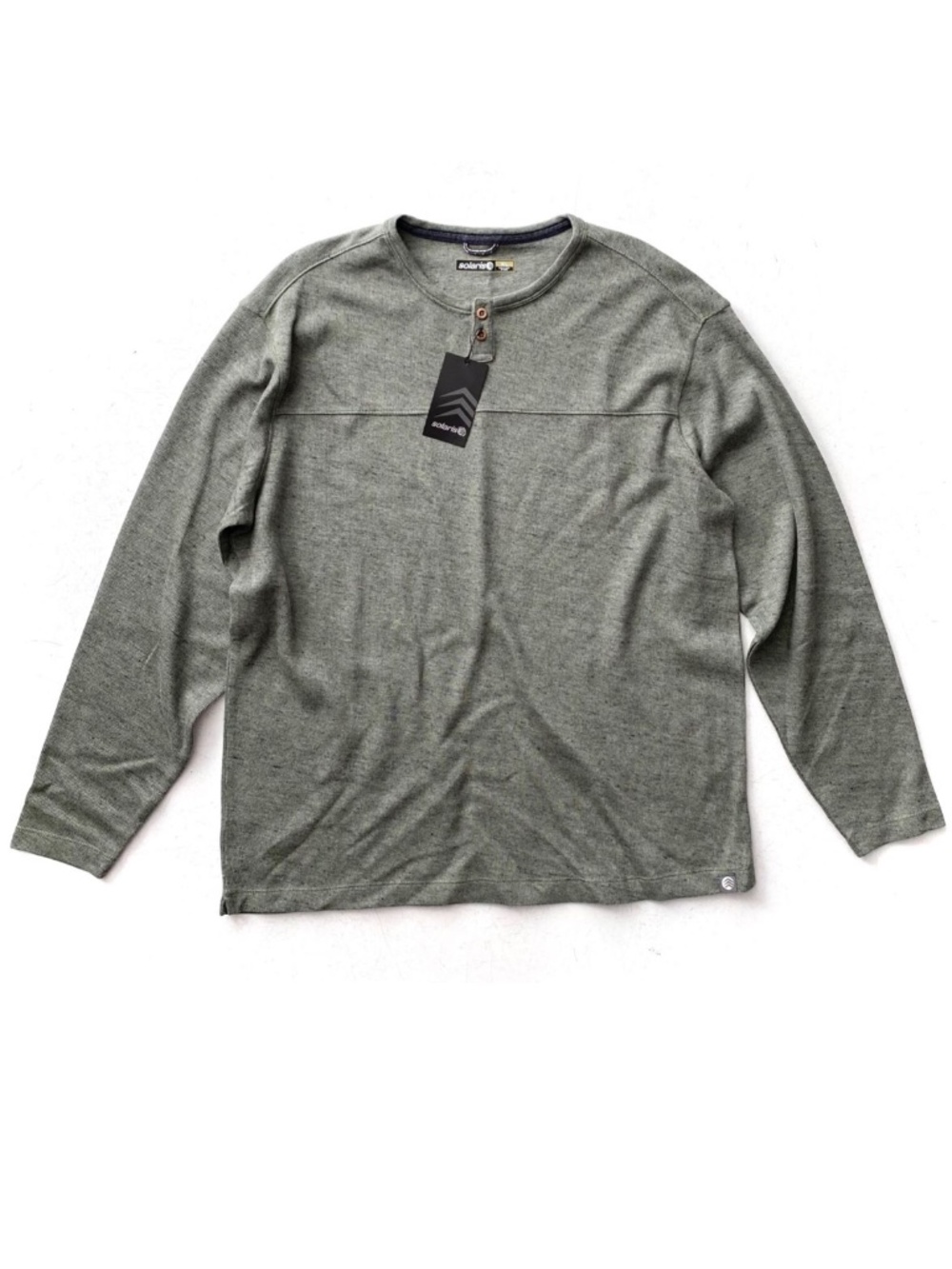 Solaris Shirt Ribbed Button Henley Long Sleeve Green Heather Cotton Blend XL